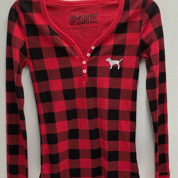 Pink Victoria’s Secret pajama top red and black plaid size X small 4 buttons - Picture 9 of 9